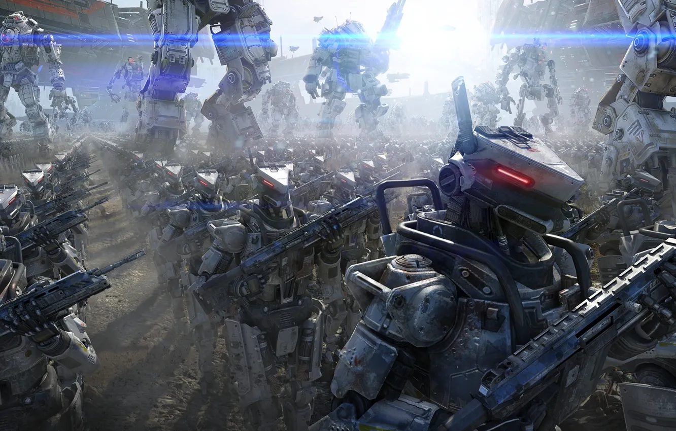Фото обои металл, оружие, армия, роботы, Меха, Огр, строй, космические корабли