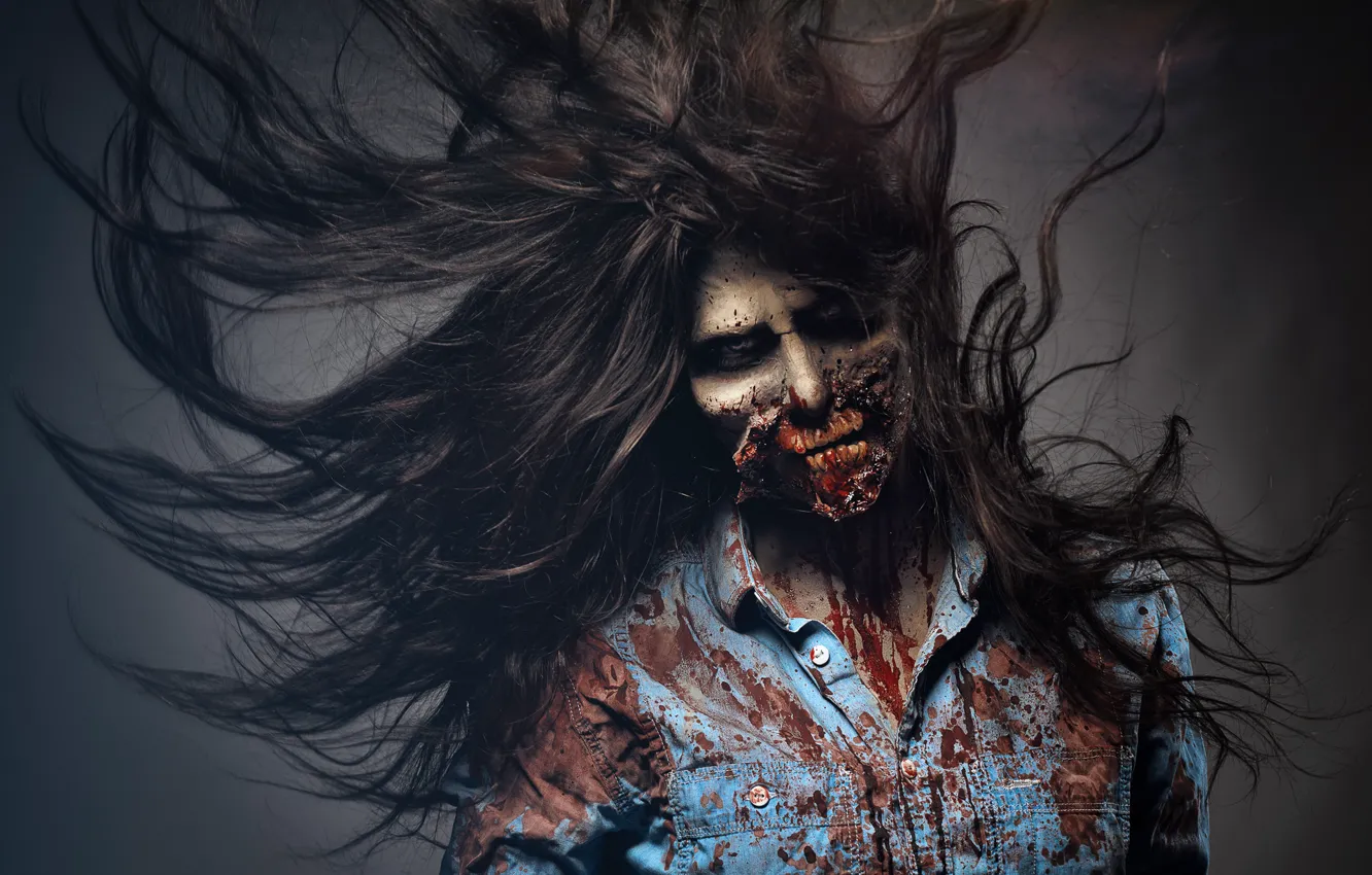 Фото обои dirt, zombie, blood, woman, art, scary, makeup