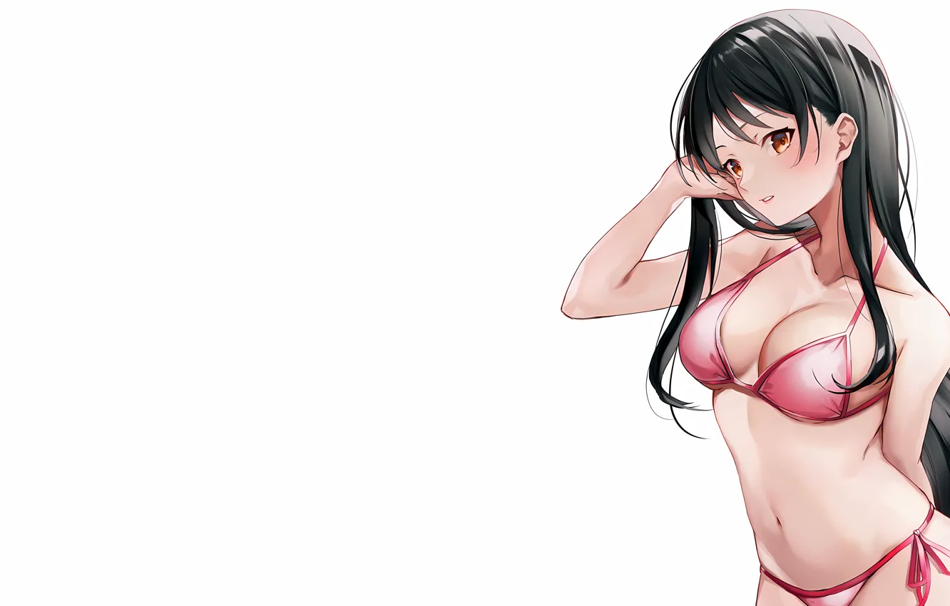 Фото обои girl, sexy, cleavage, long hair, brown eyes, boobs, anime, beautiful