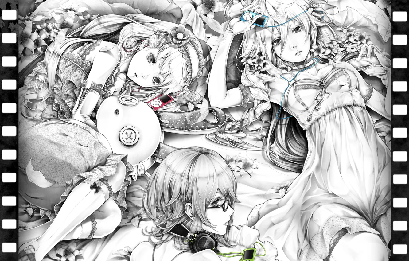 Фото обои девушки, игрушка, наушники, art, VOCALOID, bouno satoshi, плееры