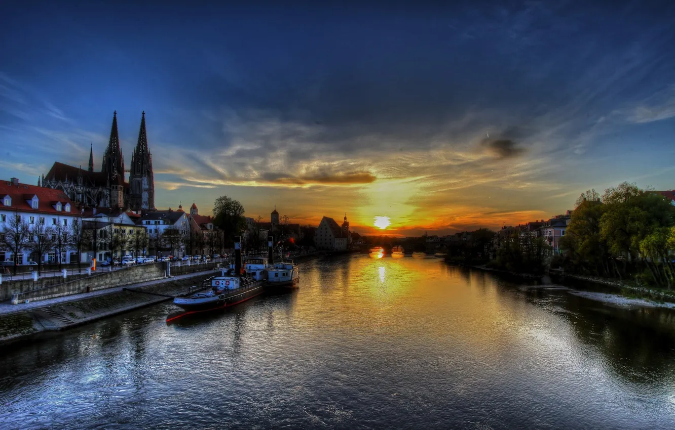 Фото обои закат, Германия, Germany, sunset, Регенсбург, Regensburg