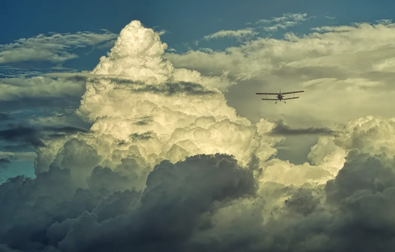 Фото обои Небо, Облака, Самолет, Полет, Clouds, Sky, Авиация, Airplane