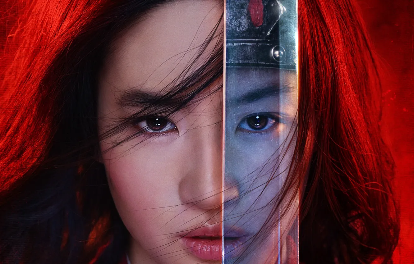Фото обои взгляд, девушка, меч, Мулан, Mulan, Mulan (2020)