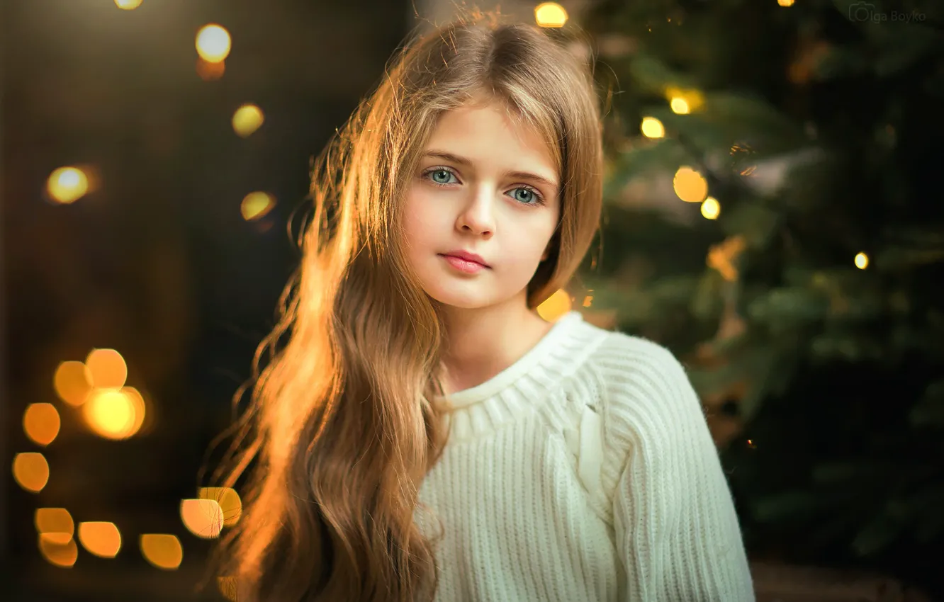Фото обои взгляд, девочка, Новый год, боке, Olga Boyko