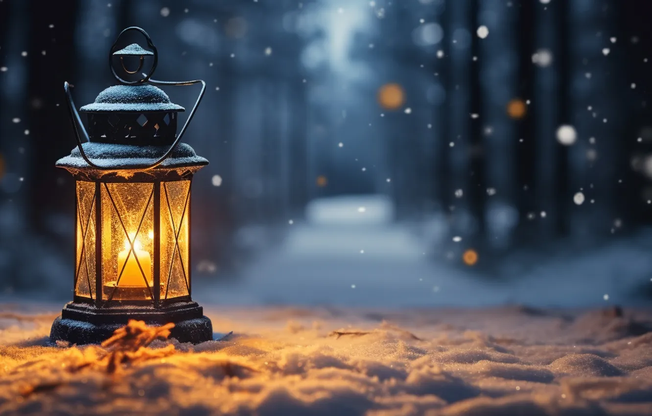 Фото обои зима, снег, ночь, Рождество, фонарь, Новый год, Christmas, night