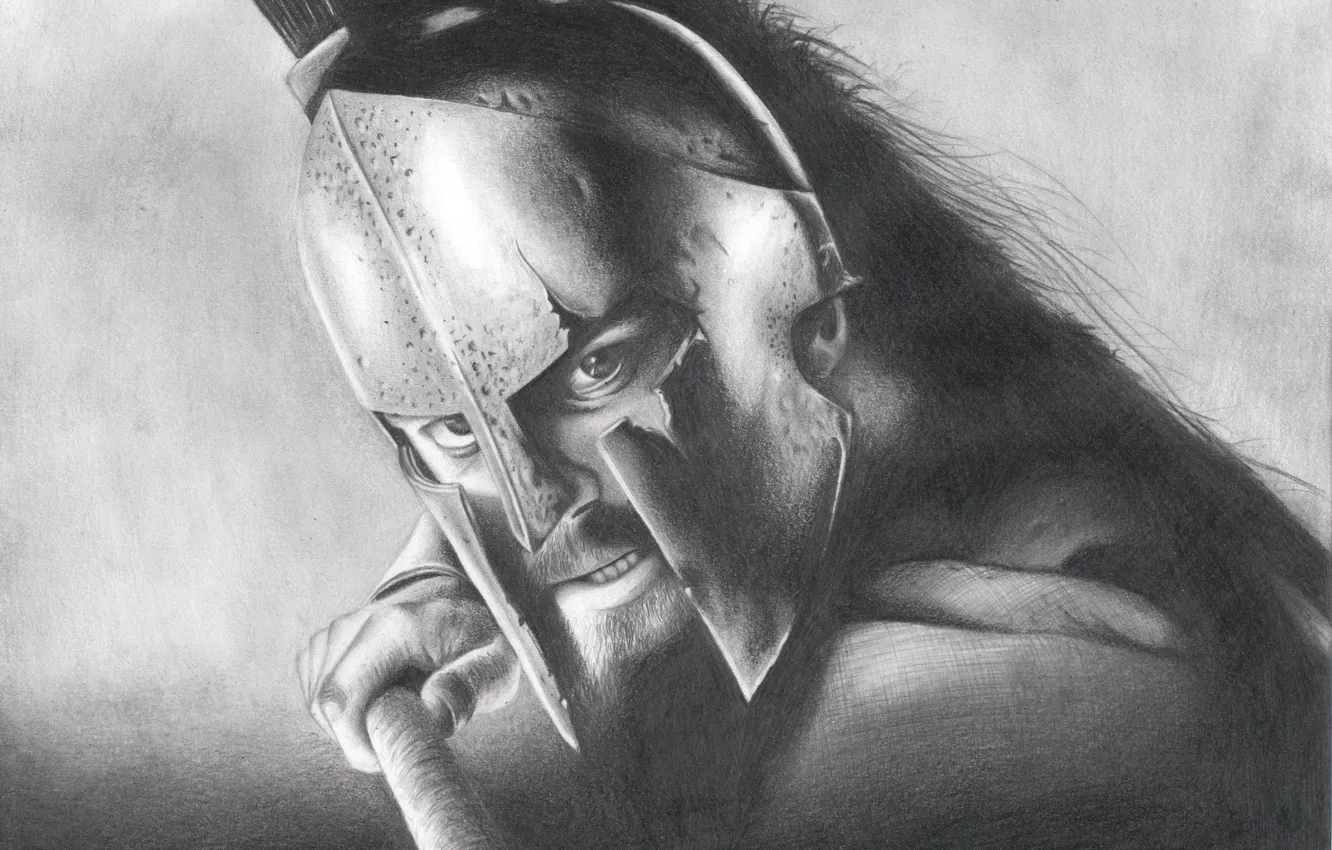 Фото обои рисунок, карандаш, Леонид, 300 Спартанцев