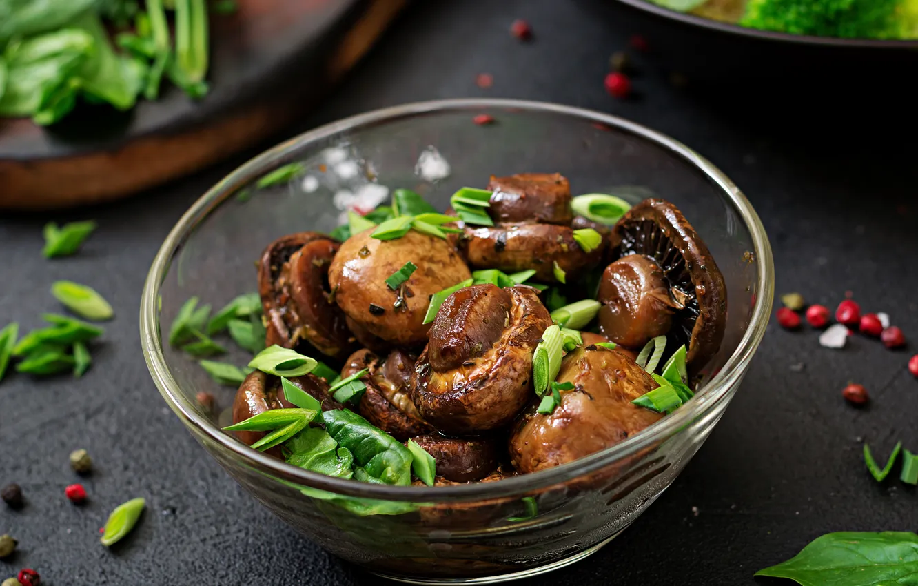 Фото обои mushrooms, herbs, soy sauce, baked