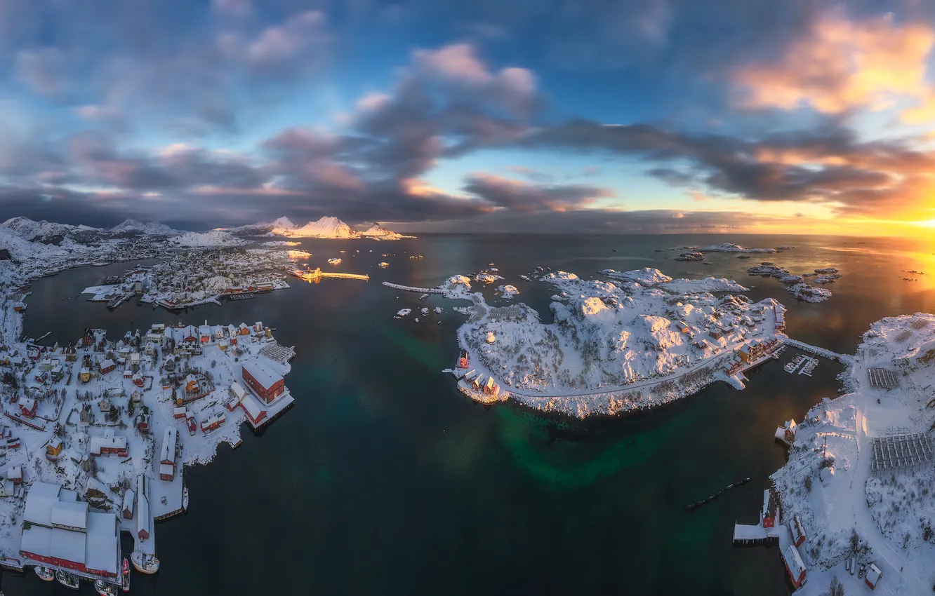 Фото обои закат, Norway, Lofoten