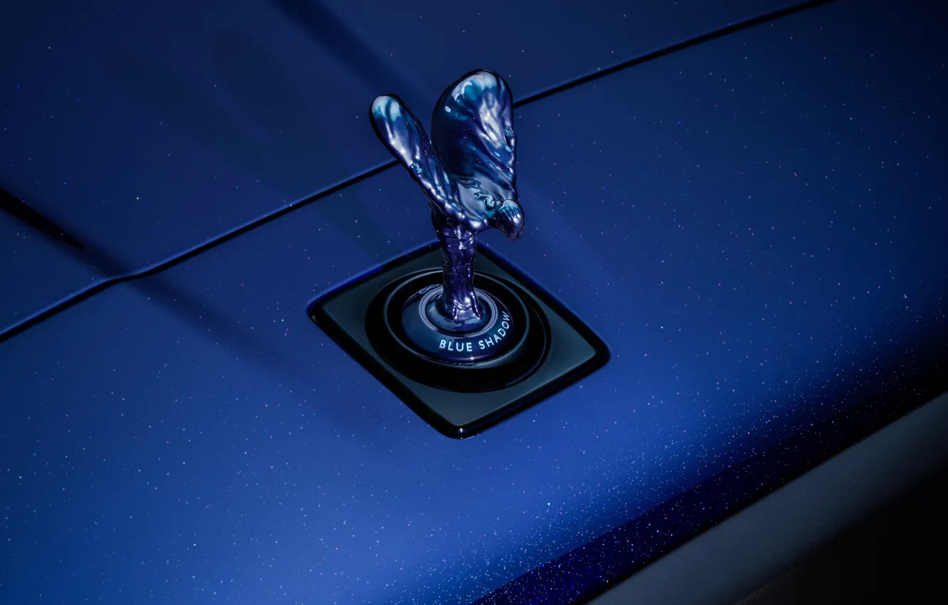 Фото обои Rolls-Royce, close-up, symbol, Spirit of Ecstasy, Cullinan, Rolls-Royce Cullinan Black Badge Blue Shadow