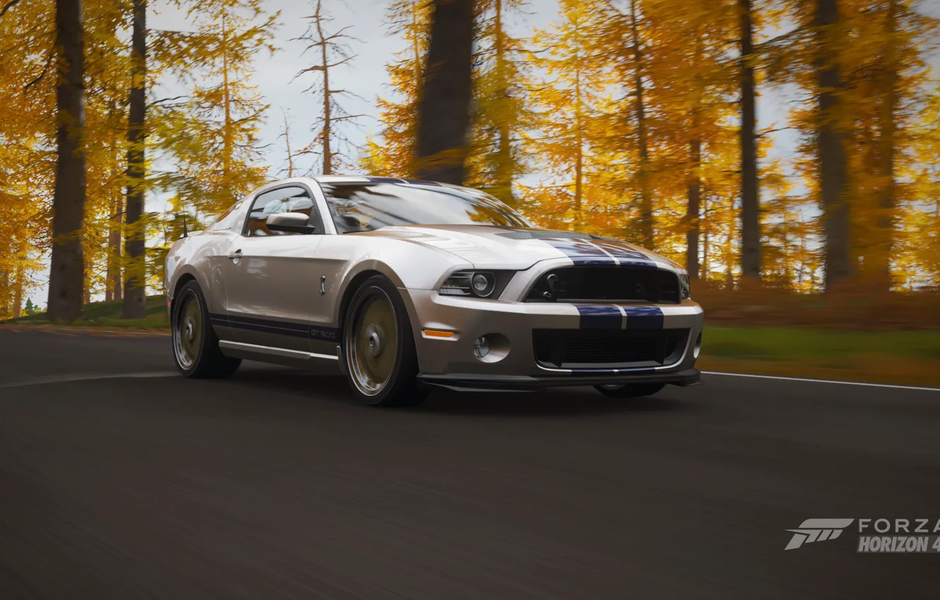 Фото обои осень, лес, mustang, ford, shelby GT-500, forza horizon 4