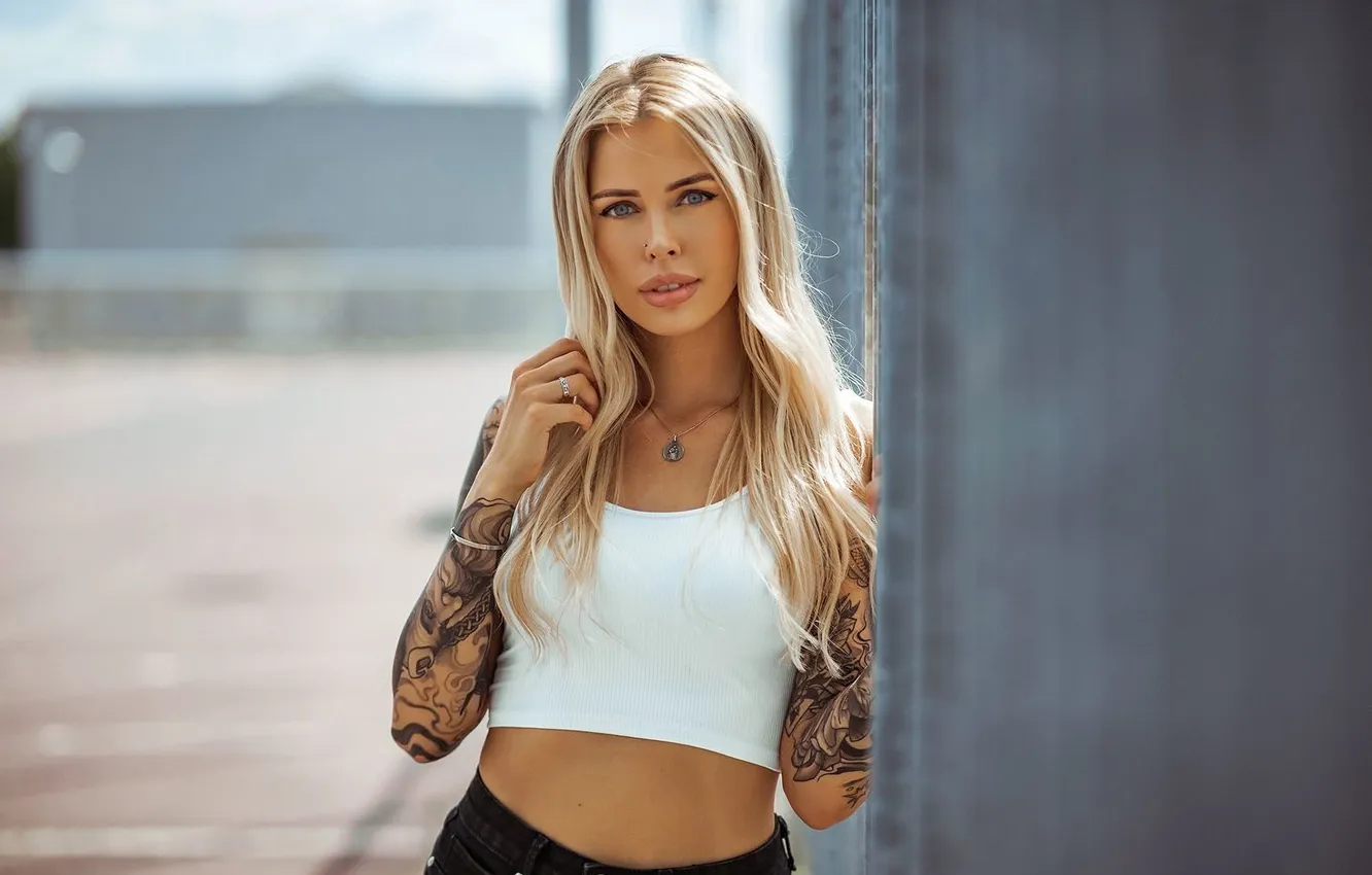 Фото обои тату, блондинка, татуировка, eyes, pretty, tattoo, lips, Kucil Photography