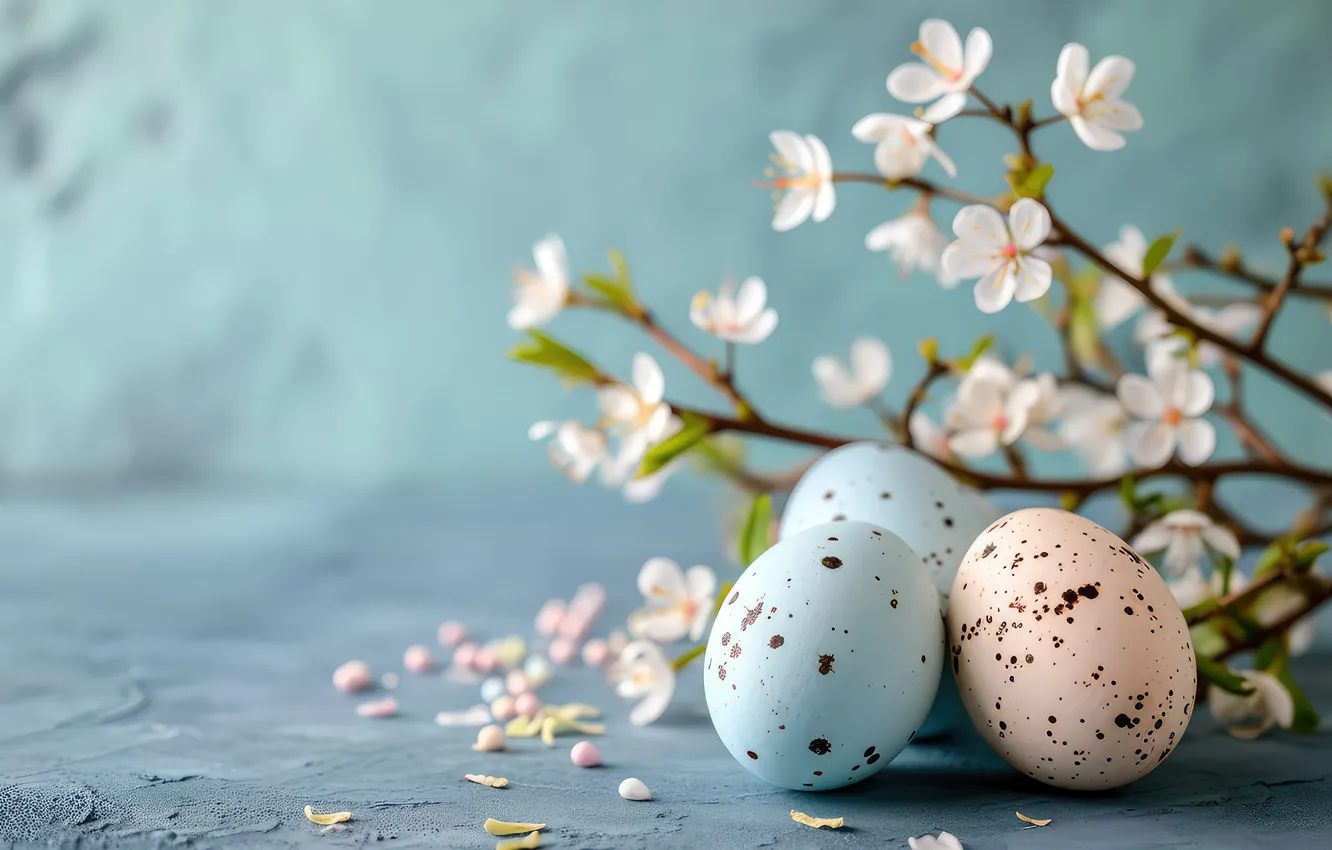 Фото обои цветы, яйца, весна, colorful, Пасха, happy, blossom, flowers