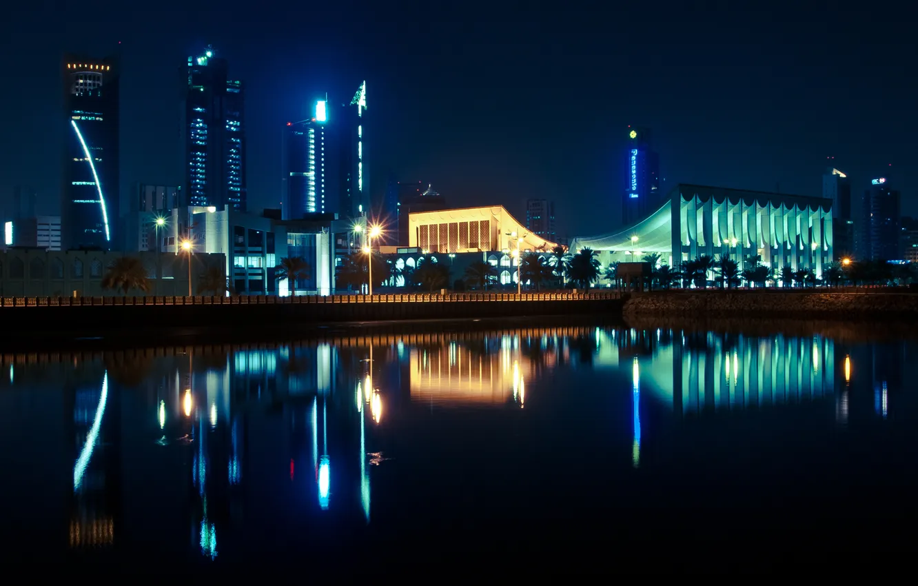Фото обои ночь, город, огни, Кувейт