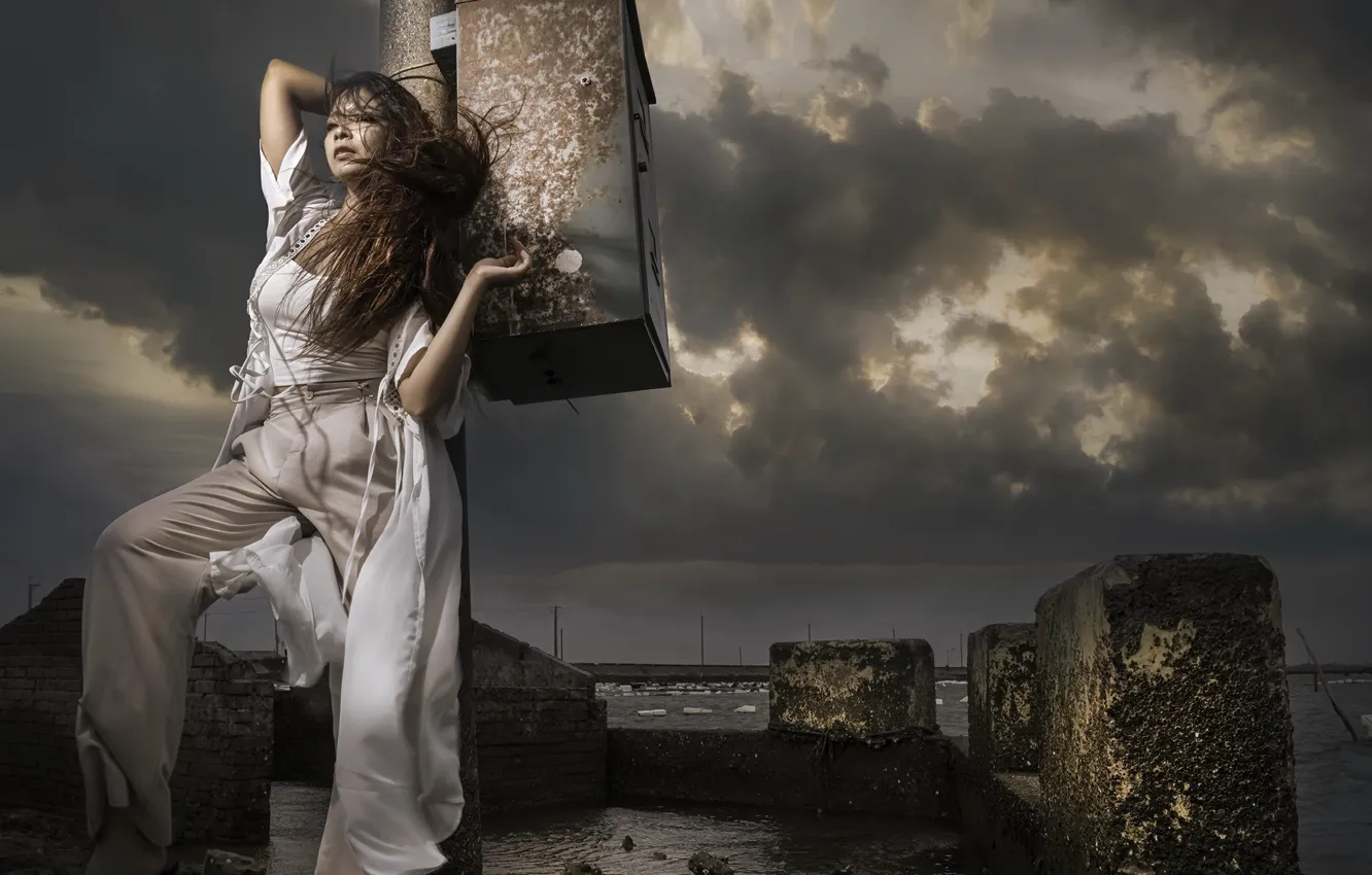 Фото обои девушка, поза, азиатка