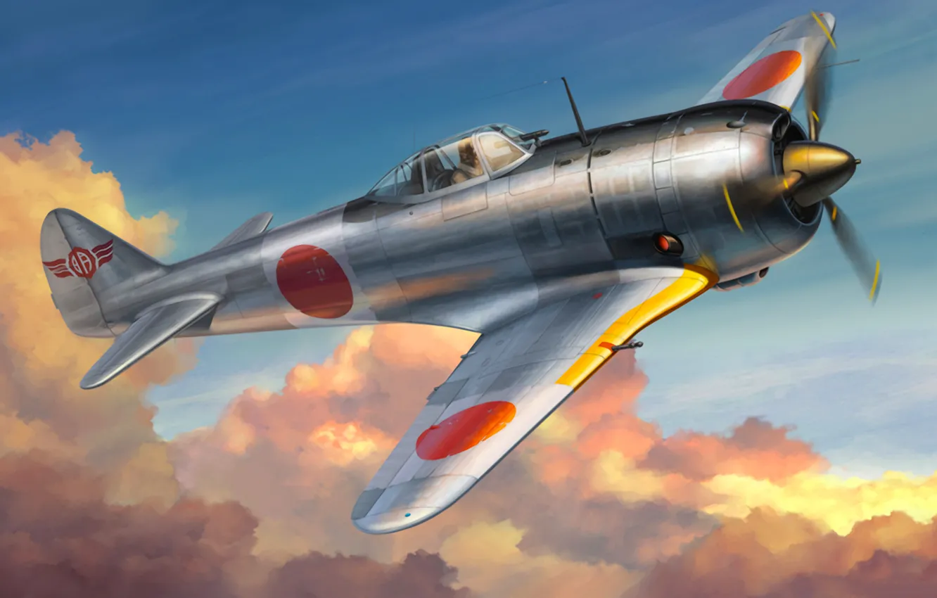 Фото обои art, painting, aviation, WW2, Nakajima Ki-44 Shoki (Tojo), WAR