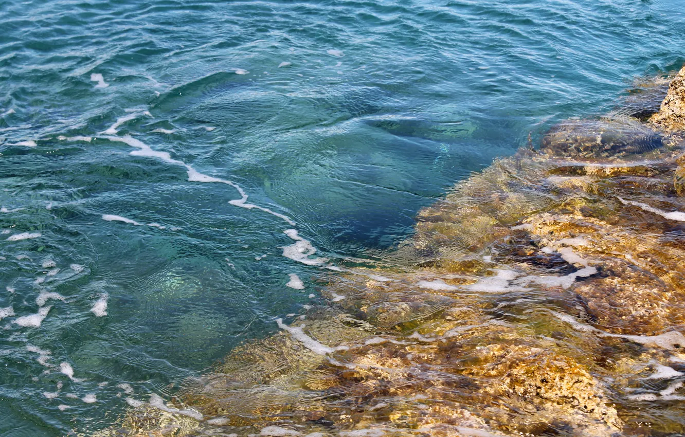 Фото обои море, волны, вода, синий, природа, камень