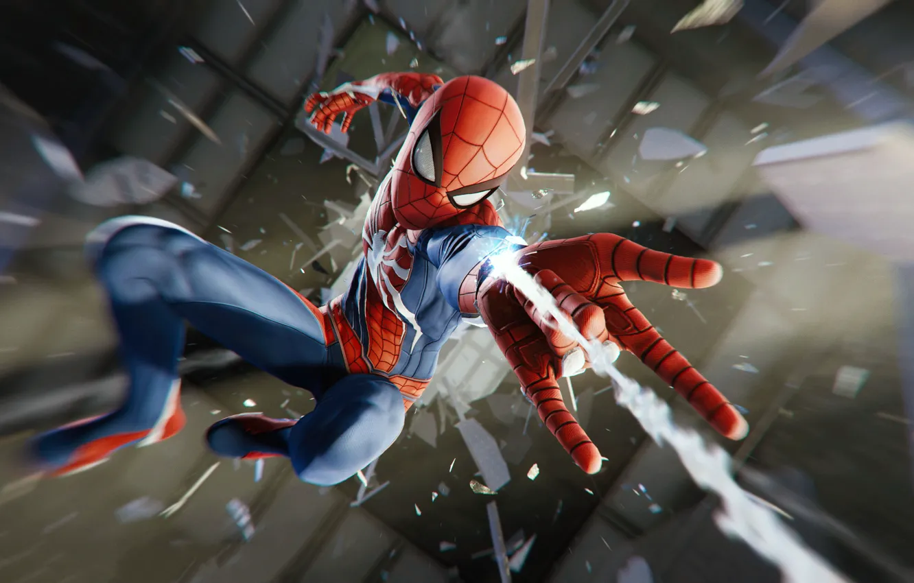 Фото обои Паутина, Костюм, Осколки, Маска, Superheroes, Marvel, Spider-Man, Insomniac Games