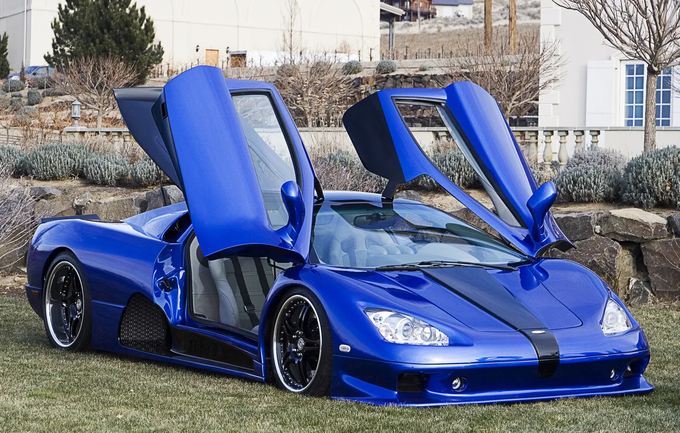 Фото обои машина, синий, двери, supercar, blue, SSC, Ultimate Aero, Shelby Super Cars