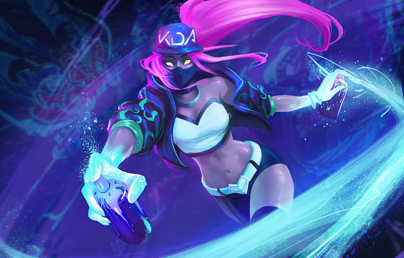 Фото обои энергия, движение, краски, игра, неон, game, Akali, League of Legends