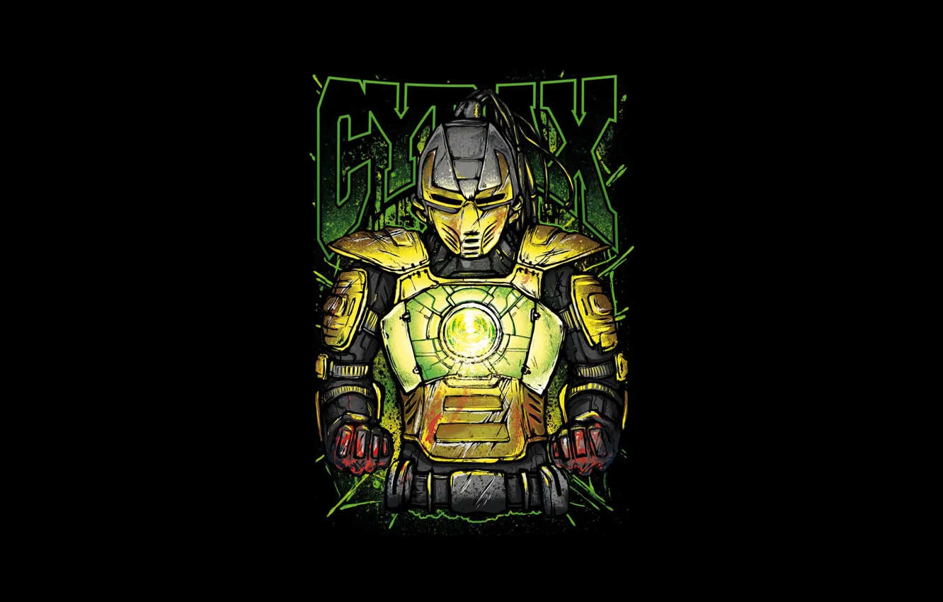 Фото обои желтый, боец, киборг, art, Mortal Kombat, Cyrax