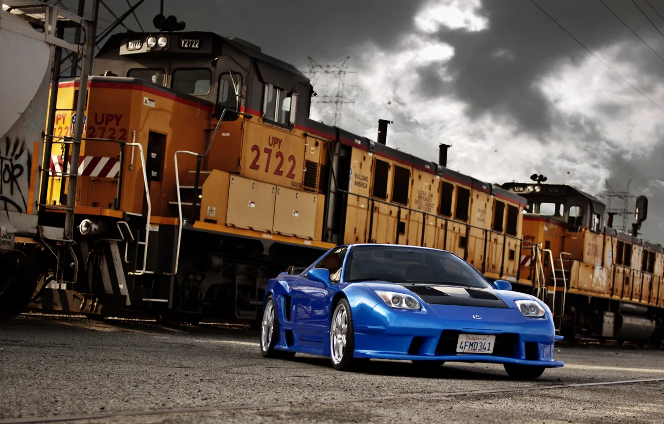 Фото обои небо, тучи, поезд, синяя, blue, train, акура, Acura