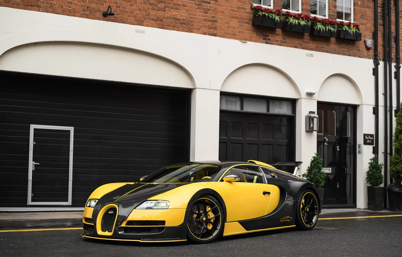 Фото обои Bugatti, Veyron, Carbon, Black, Yellow