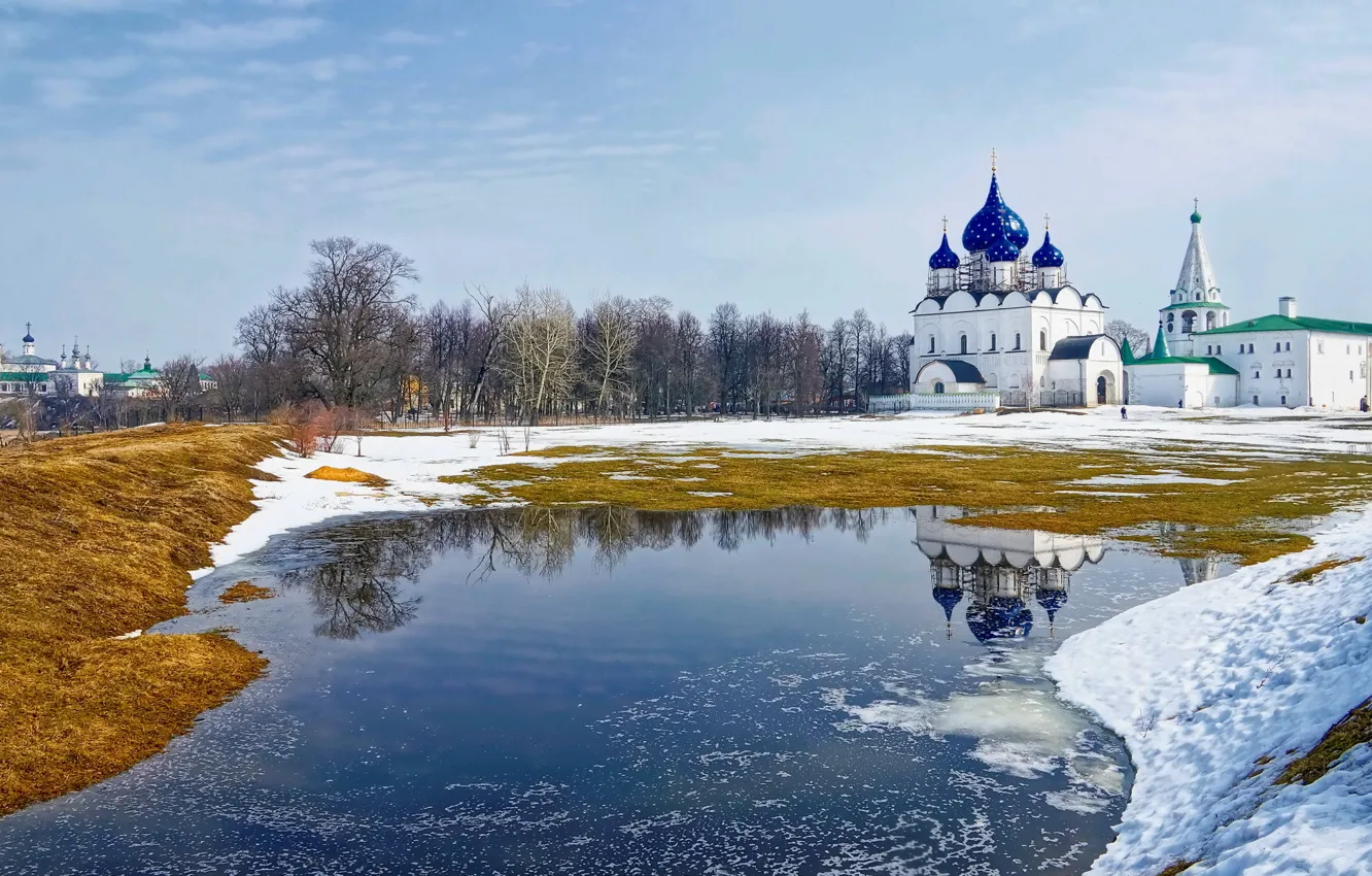 Фото обои река, храм, Суздаль