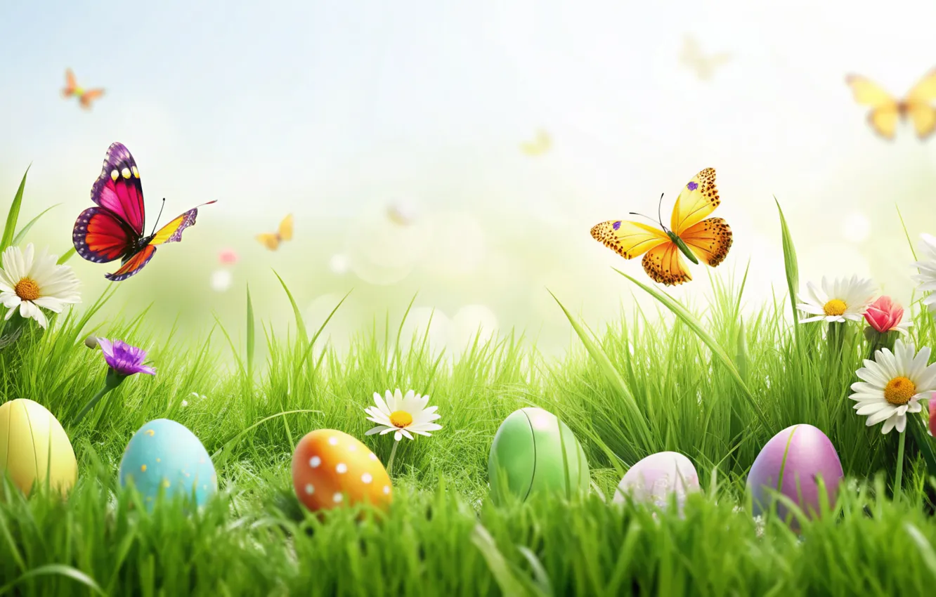 Фото обои цветы, яйца, весна, colorful, Пасха, happy, flowers, spring