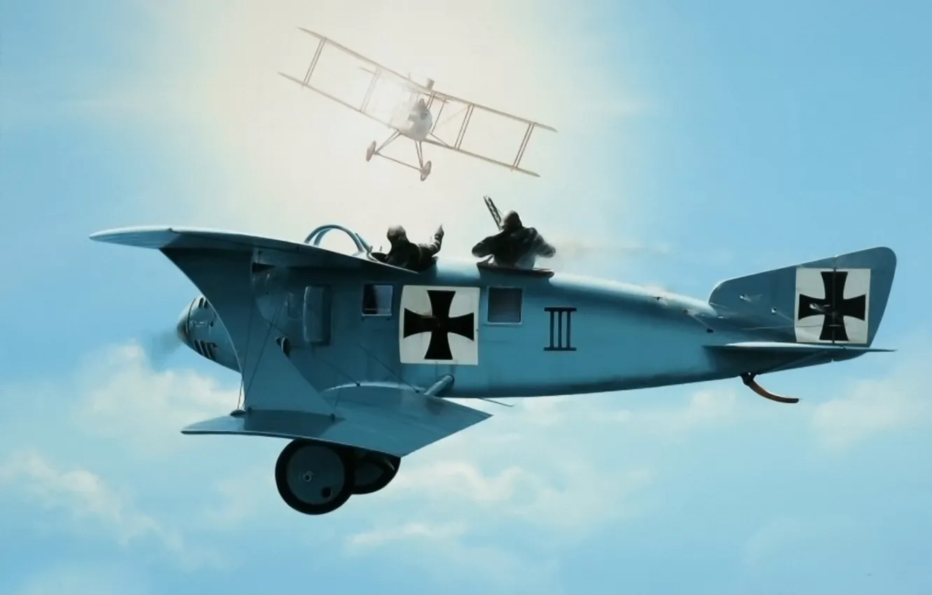 Фото обои art, painting, drawing, dogfight, WW1