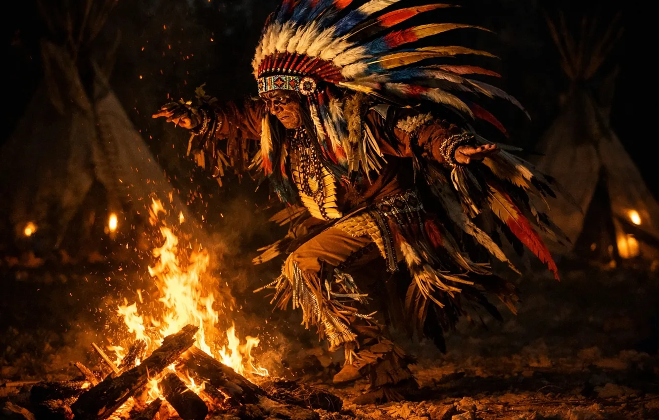 Фото обои American, ritual, aboriginal, chieftain