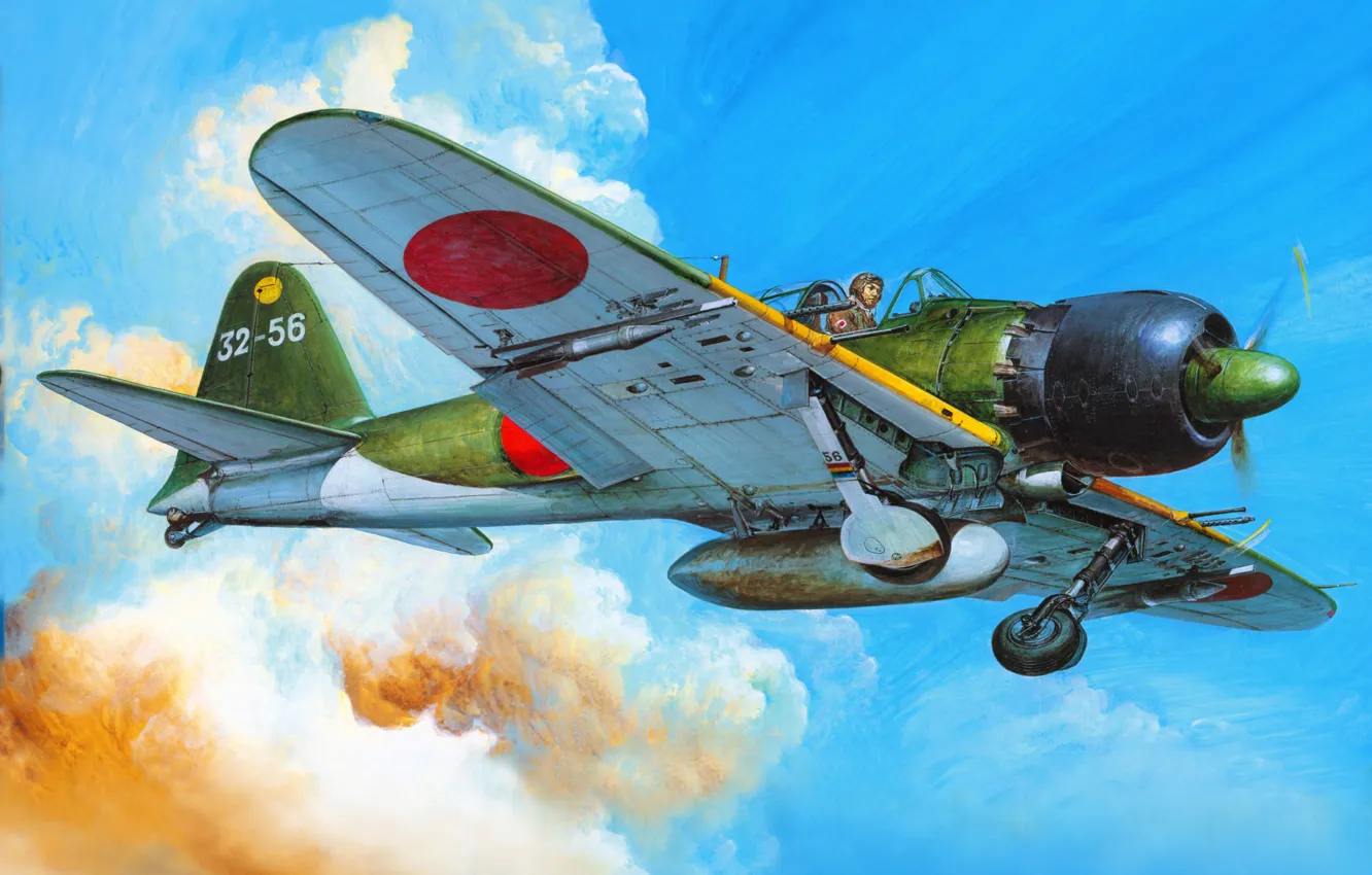 Фото обои рисунок, истребитель, арт, Mitsubishi, самолёт, японский, палубный, времён