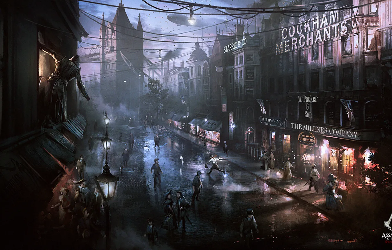 Фото обои ночь, город, улица, убийца, art, Assassin's Creed: Syndicate