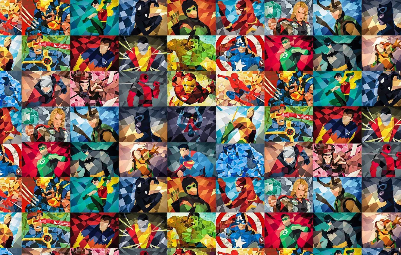 Фото обои Герои, Heroes, Арт, Art, Пиксели, Marvel, Марвел, Pixels