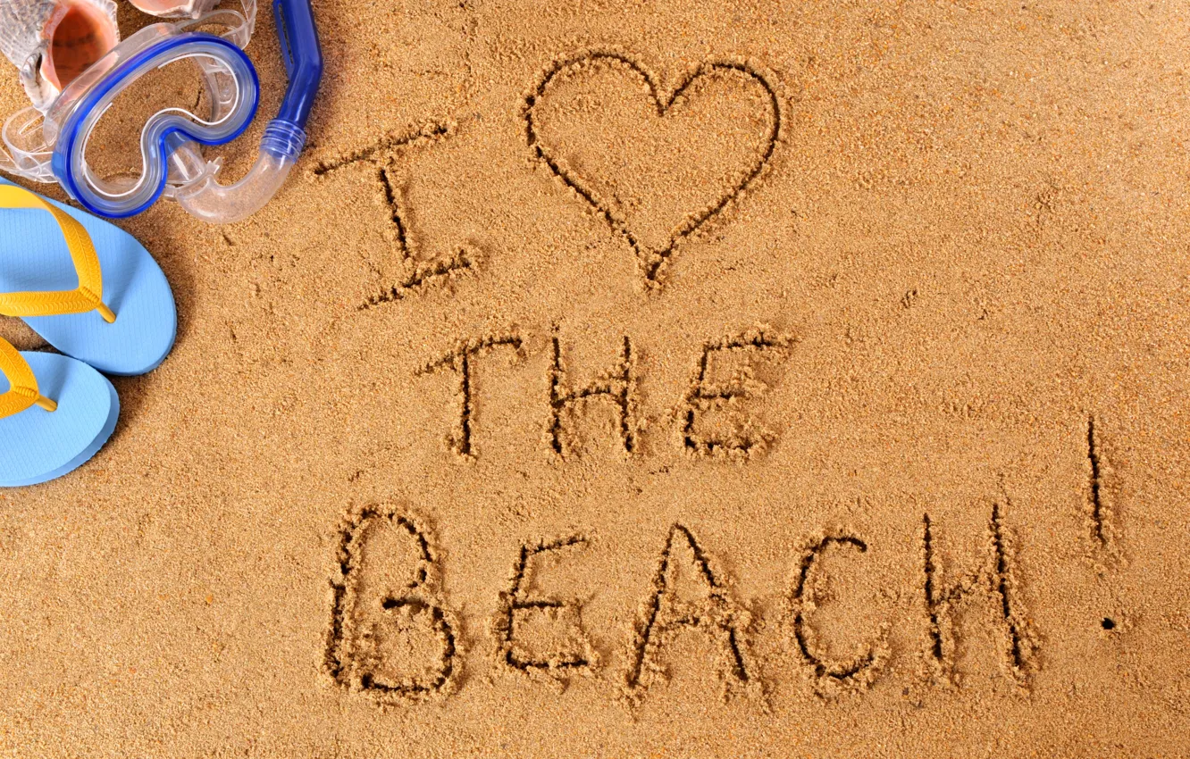 Фото обои beach, sand, i love