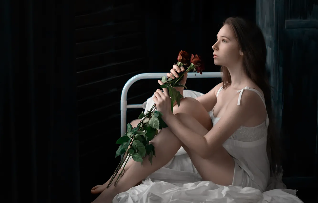 Фото обои ножки, губки, Лесной Альберт, девушка с розами