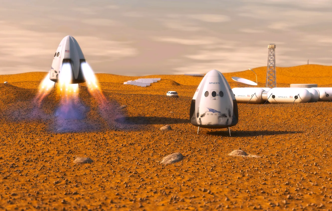 Фото обои Марс, космический корабль, транспортный, частный, Dragon SpaceX