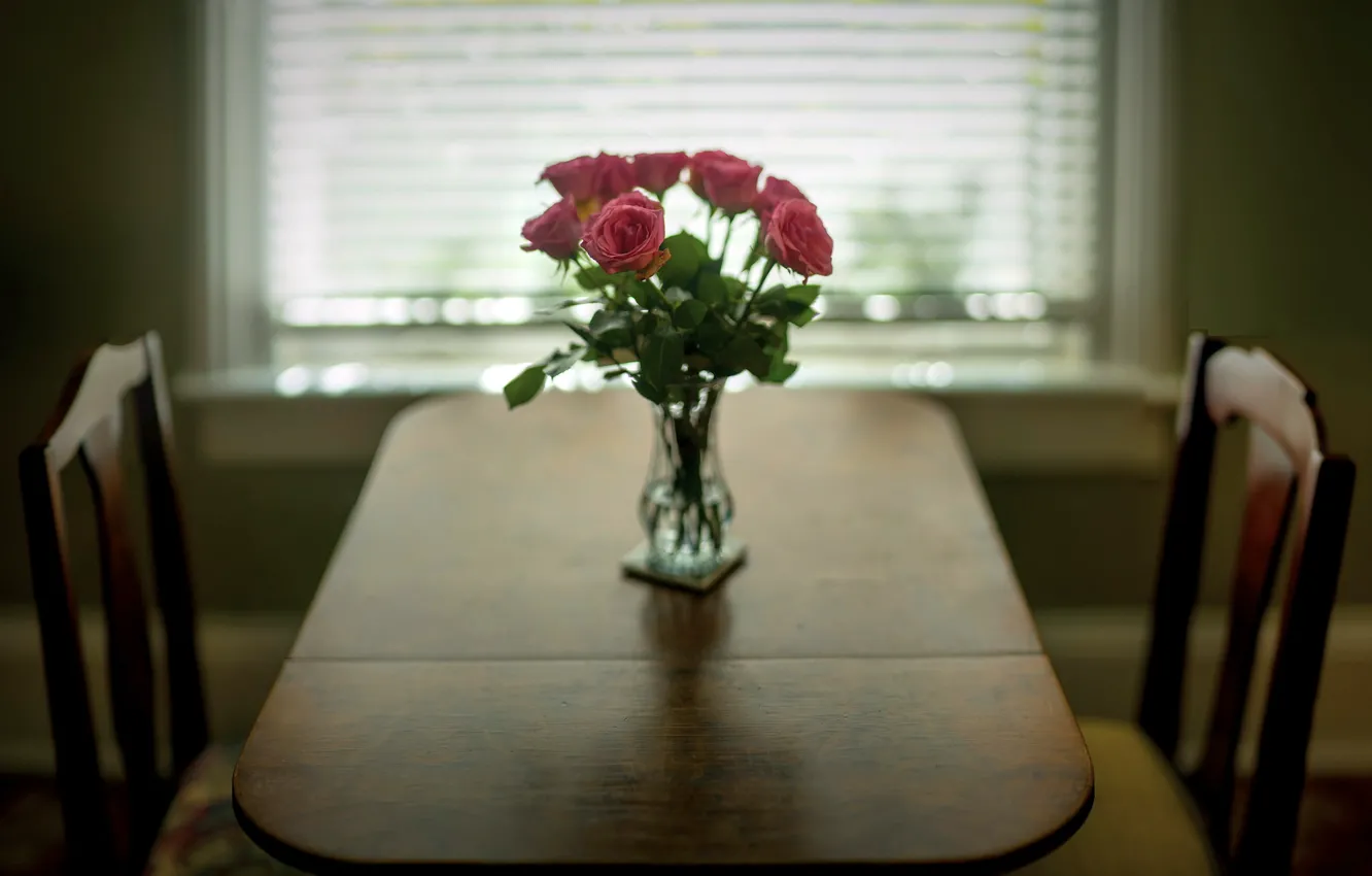 Фото обои цветы, стол, розы