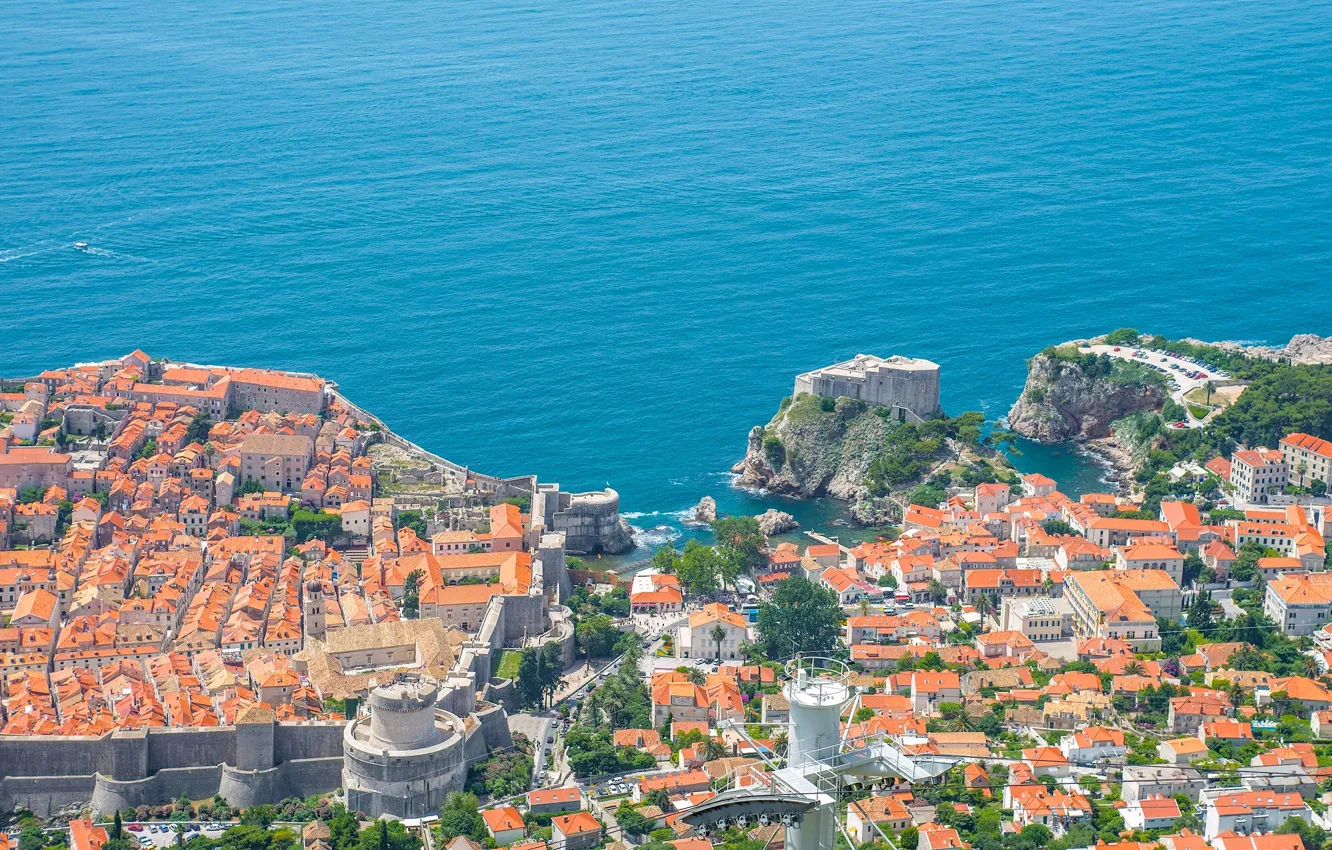 Фото обои море, побережье, здания, панорама, Хорватия, Croatia, Дубровник, Dubrovnik