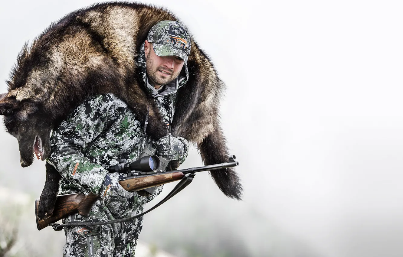 Фото обои winter, men, hunter, hunting, wof