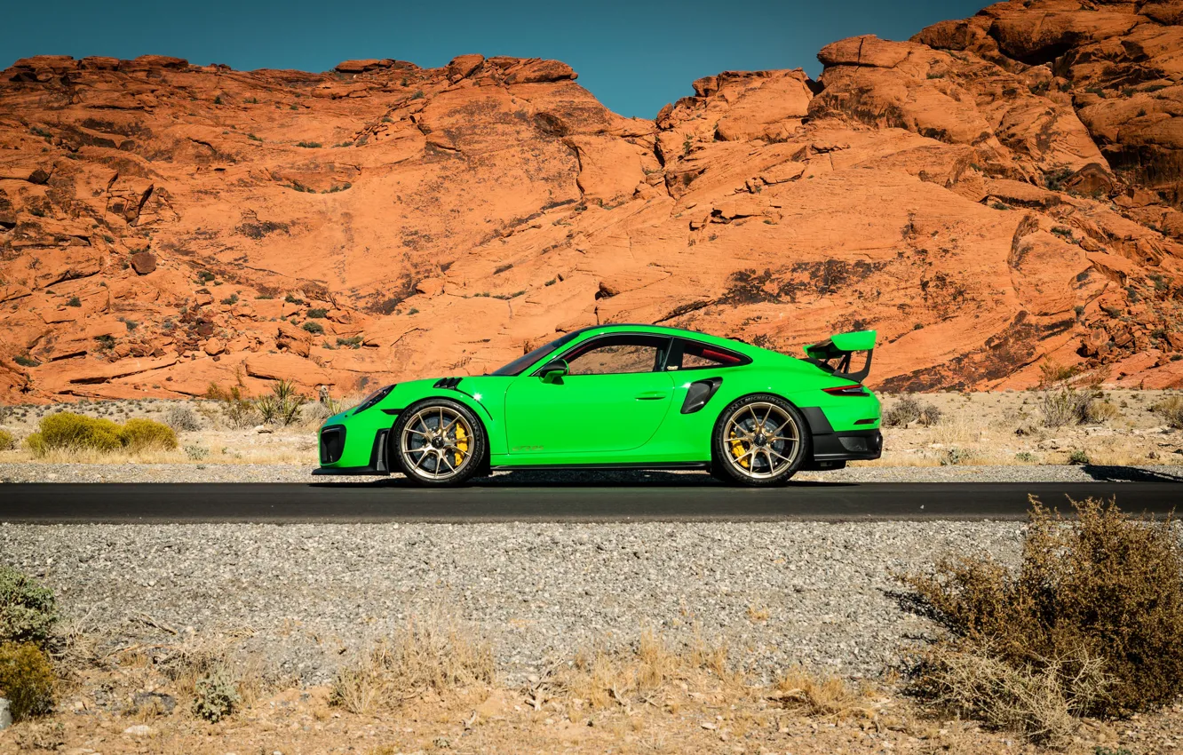 Фото обои 911, Porsche, Green, GT3, VAG, Canyon