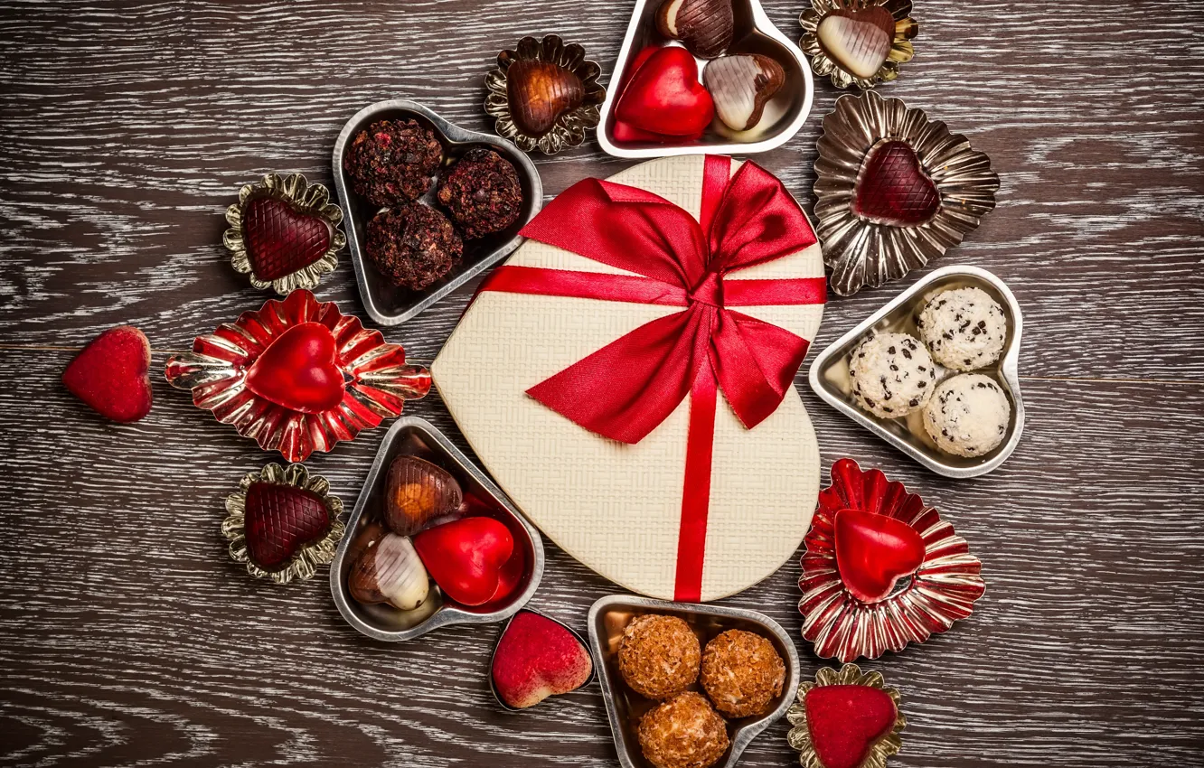 Фото обои конфеты, love, romantic, hearts, chocolate, sweet, gift, valentine`s day