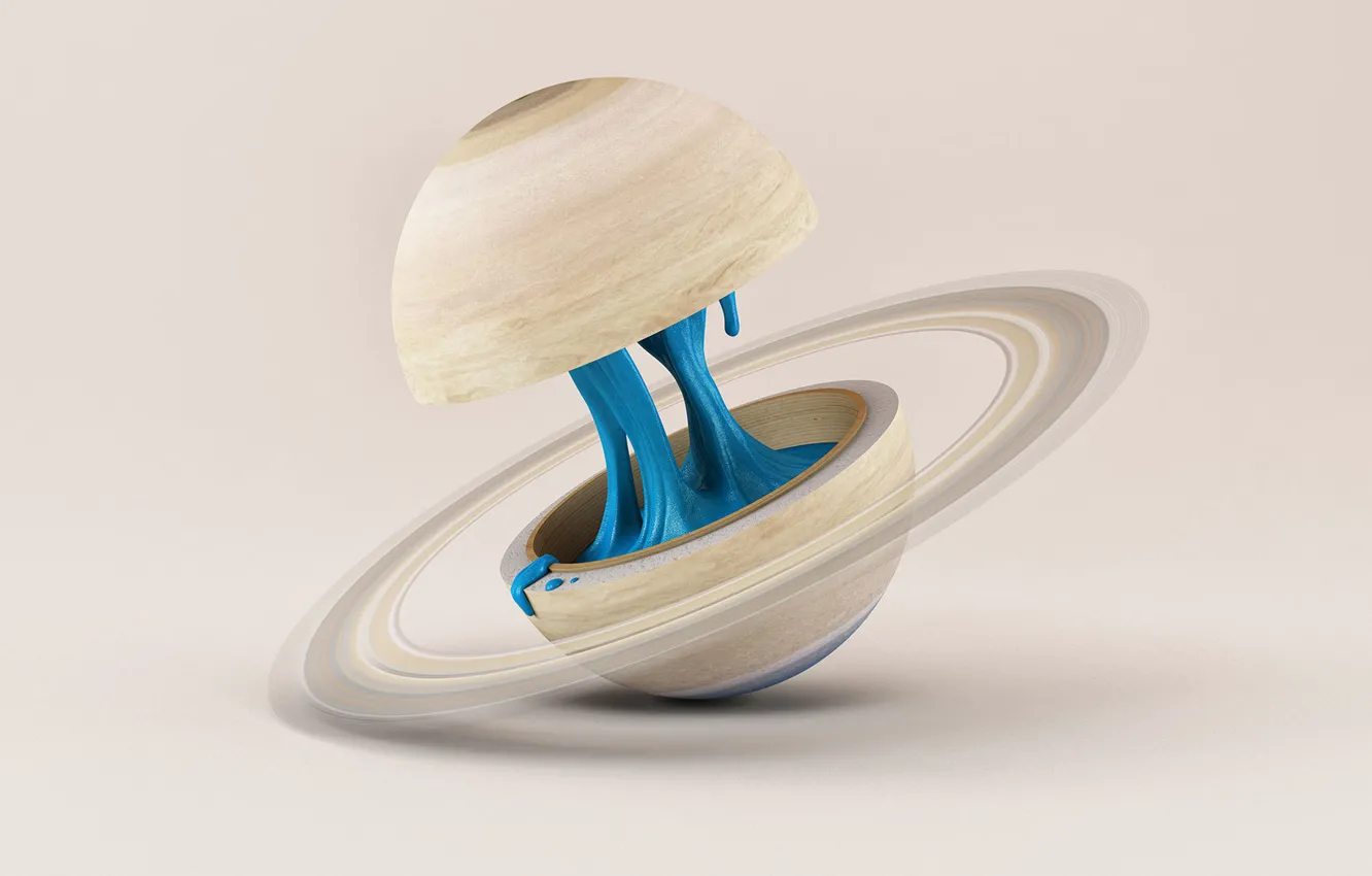 Фото обои космос, фон, планета, жидкость, Сатурн, арт