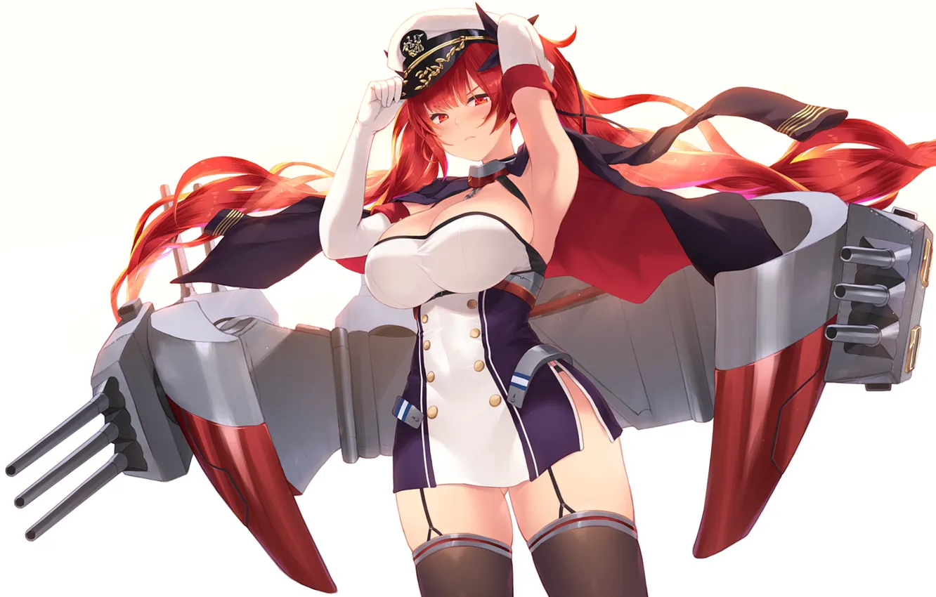 Фото обои red, gun, red hair, dress, military, weapon, woman, anime