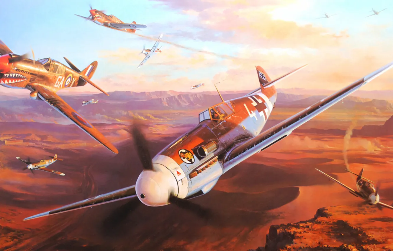 Фото обои art, aviation, ww2, bf 109, p 40
