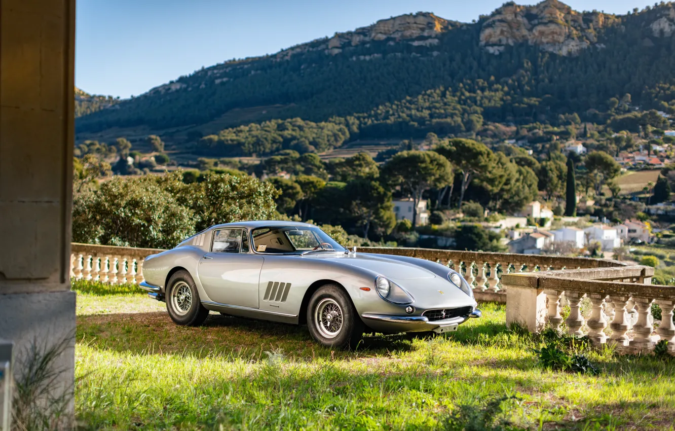 Фото обои Горы, Трава, Ferrari, 1966, Спортивный автомобиль, Sports cars, Ferrari 275 GTB 2 Long Nose Torque …