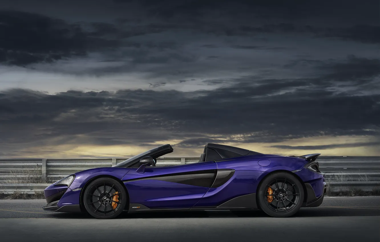 Фото обои пасмурно, McLaren, суперкар, вид сбоку, Spider, 2019, 600LT, Lantana Purple