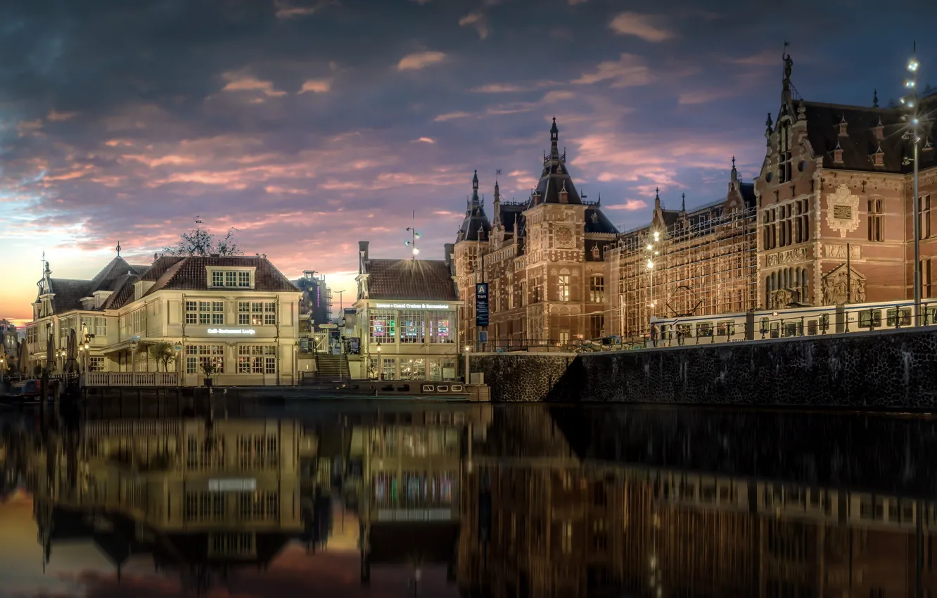 Фото обои вода, отражение, здания, дома, Амстердам, канал, Нидерланды, Amsterdam
