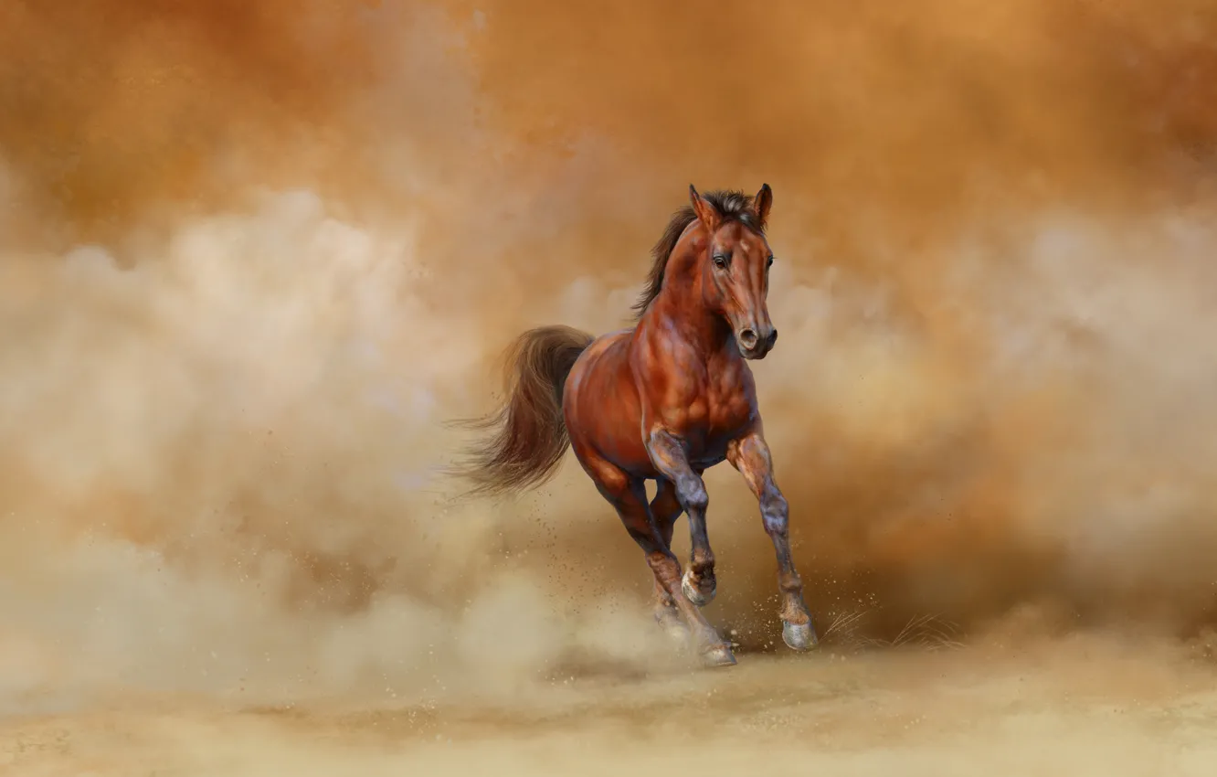 Фото обои фон, конь, лошадь, арт