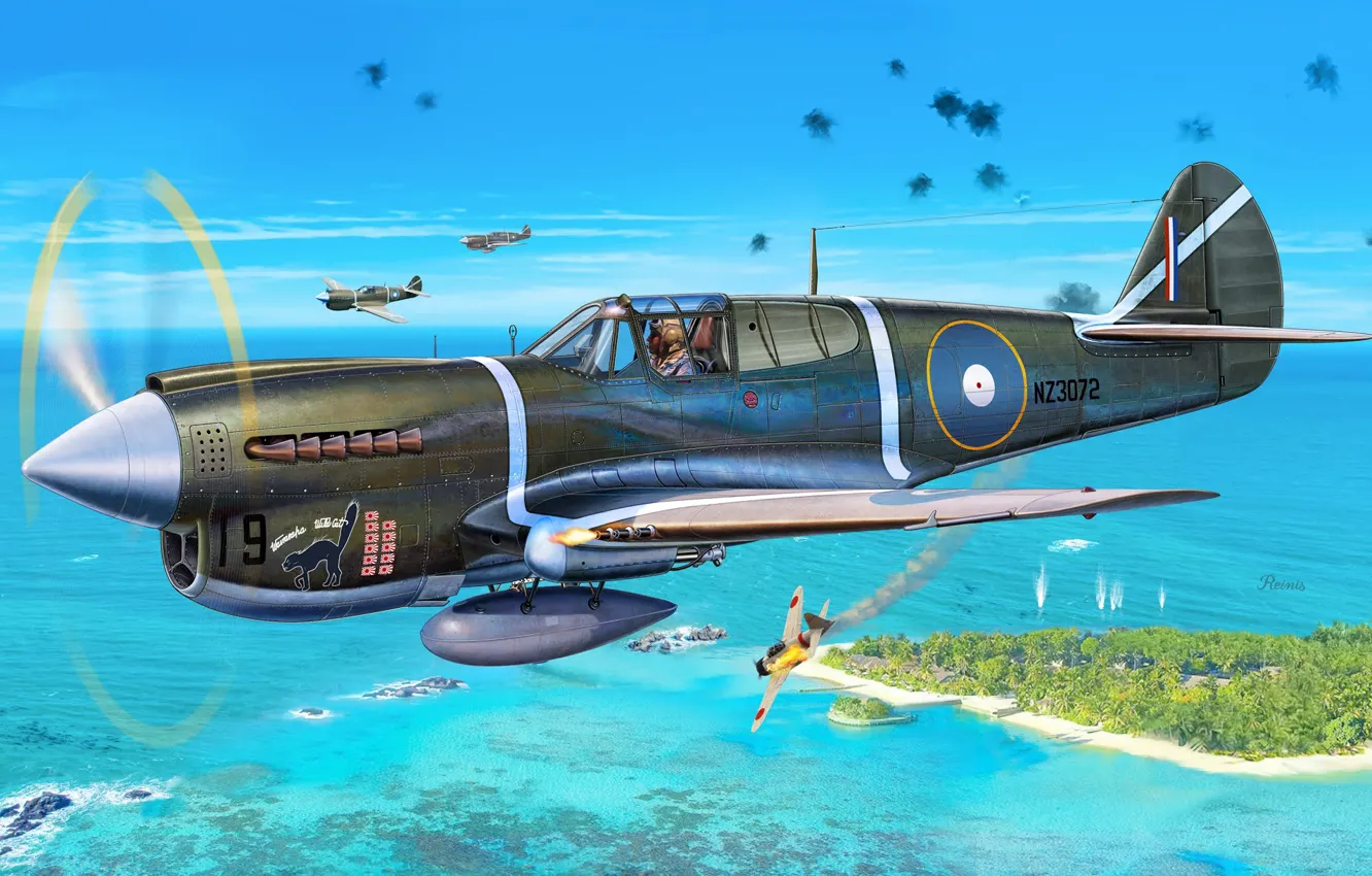 Фото обои P-40 Warhawk, боевой самолёт, Kittyhawk Mk.III, P-40M