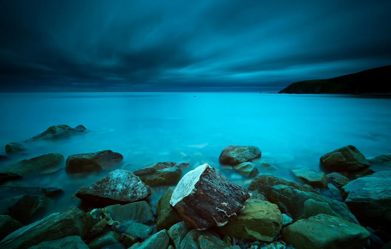 Фото обои море, пейзаж, ночь, камни